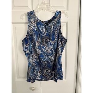Beautiful Ann Taylor XL Blue Paisley Sleeveless Tank Blouse Top Women's Sz